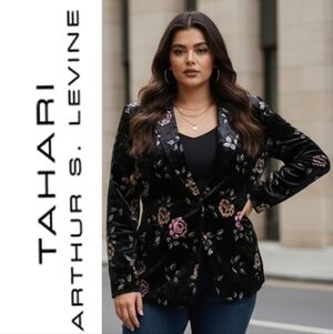 Tahari Arthur Levine Black Velvet Floral Blazer